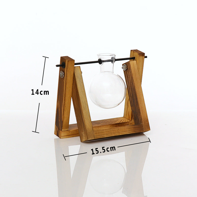 Plant Transparent Wooden Frame Vase Desktop Ornament Container