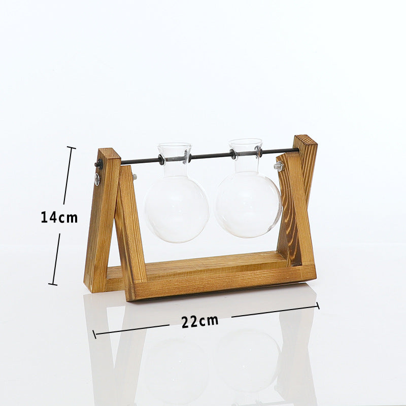 Plant Transparent Wooden Frame Vase Desktop Ornament Container