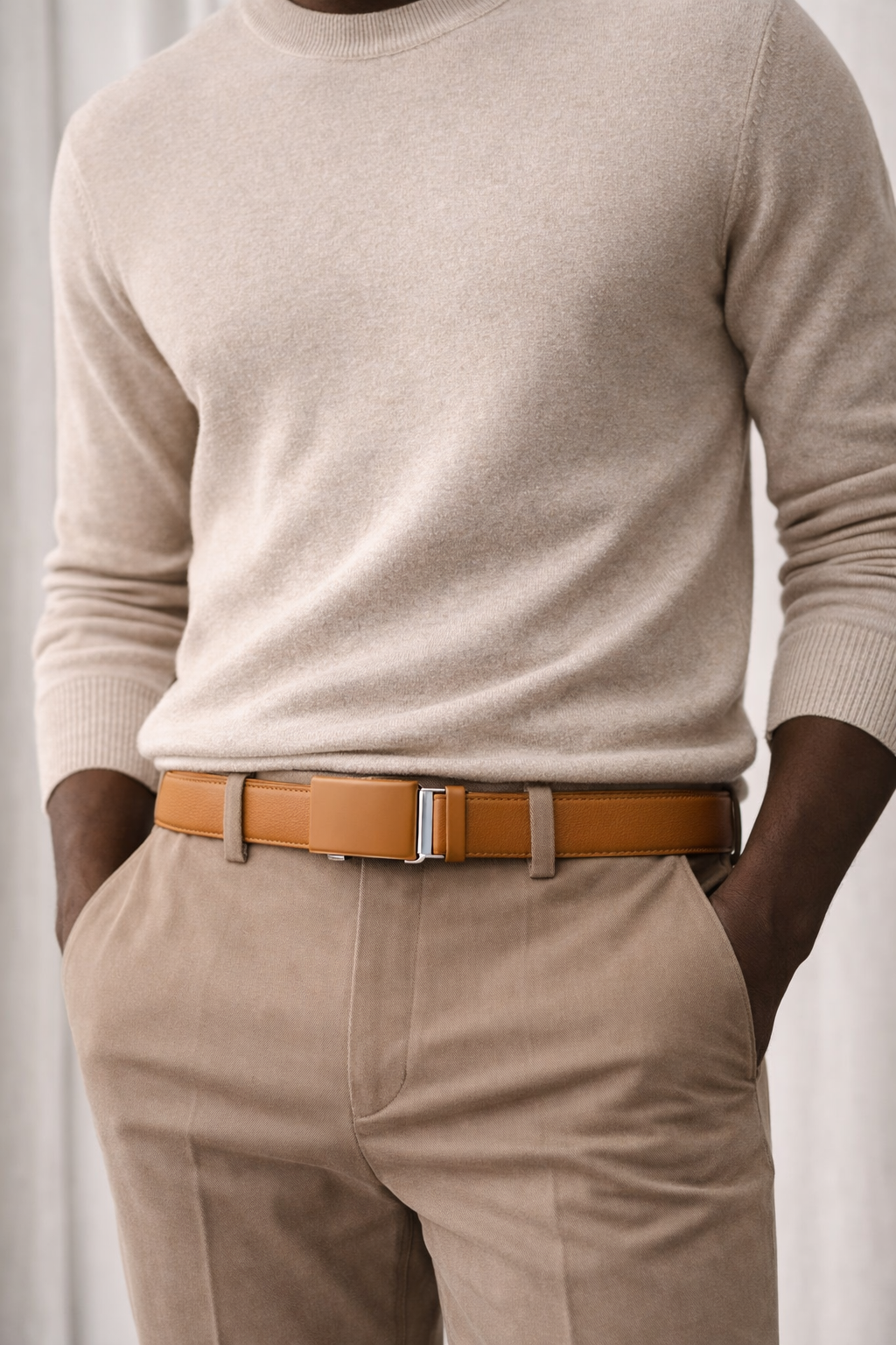 Mens Genuine Leather Adjustable Ratchet Slide Buckle Belt