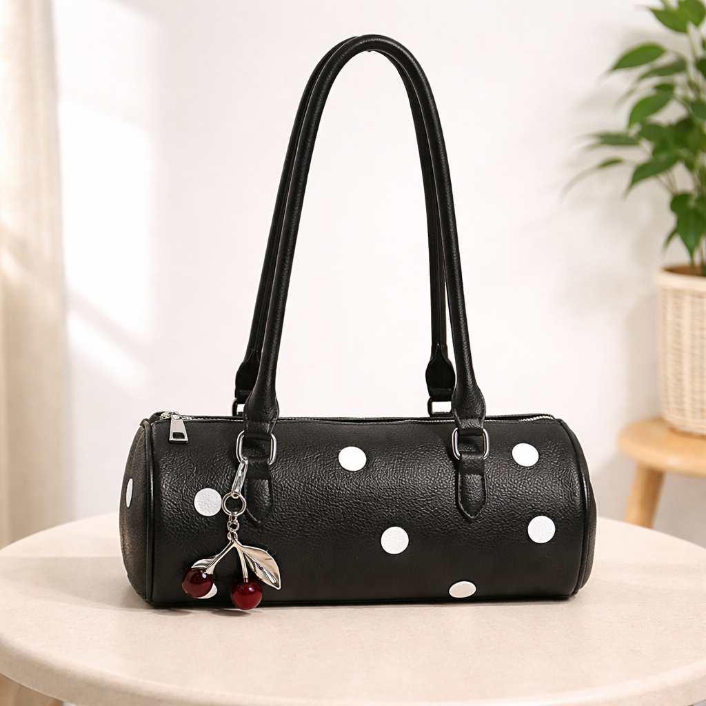 Cylindrical Women's Bag with Pendant