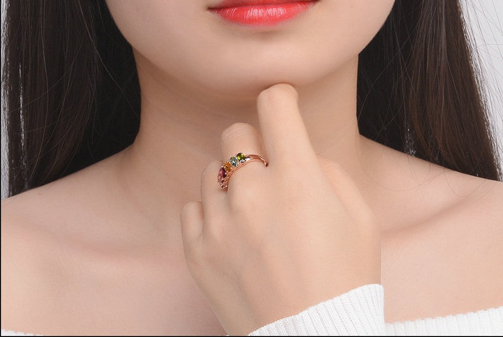 Natural Tourmaline 925 Sterling Silver Ring - Multicolor Gemstone Jewelry