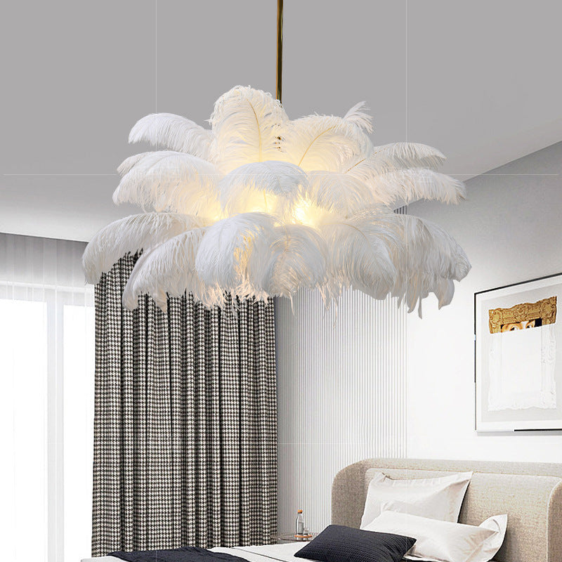 Feather lamp, living room pendant light, hall main light, modern and simple bedroom