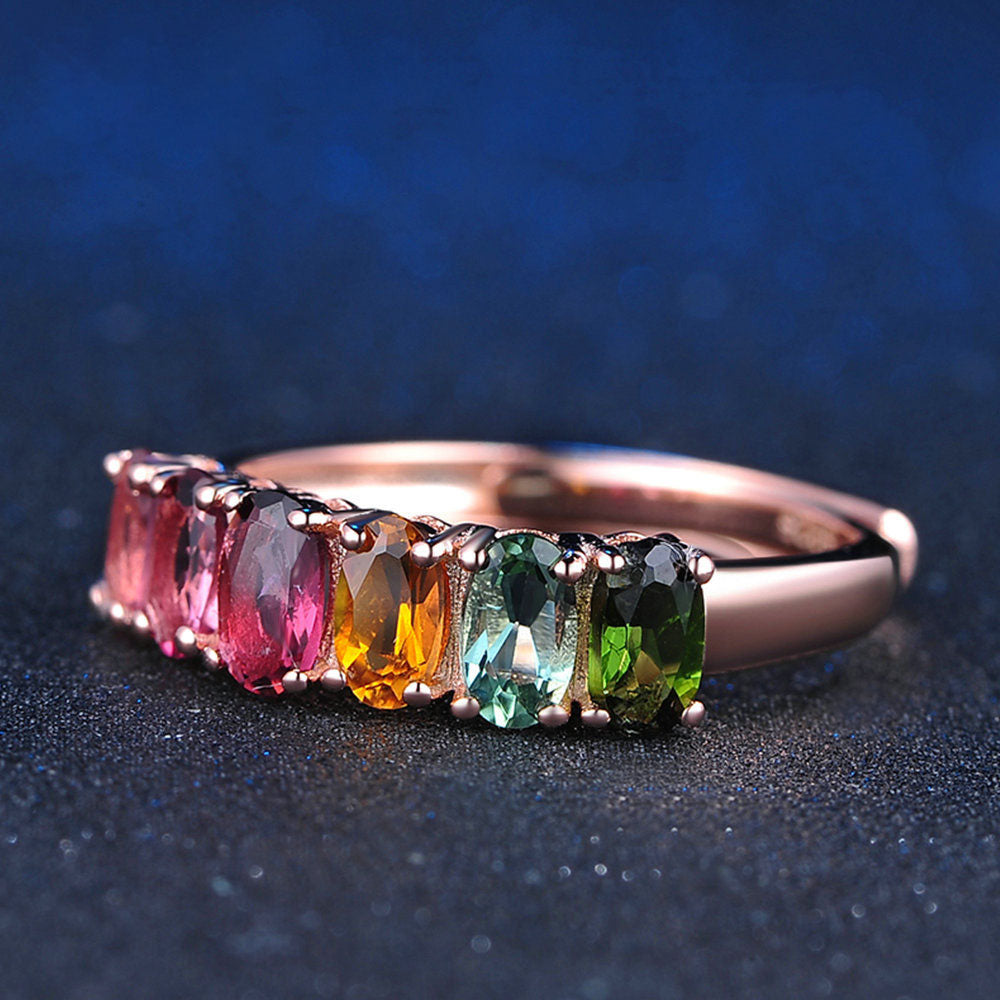 Natural Tourmaline 925 Sterling Silver Ring - Multicolor Gemstone Jewelry