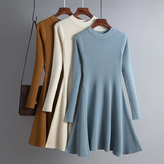 HLBCBG basic autumn winter short aline thick sweater dress elegant