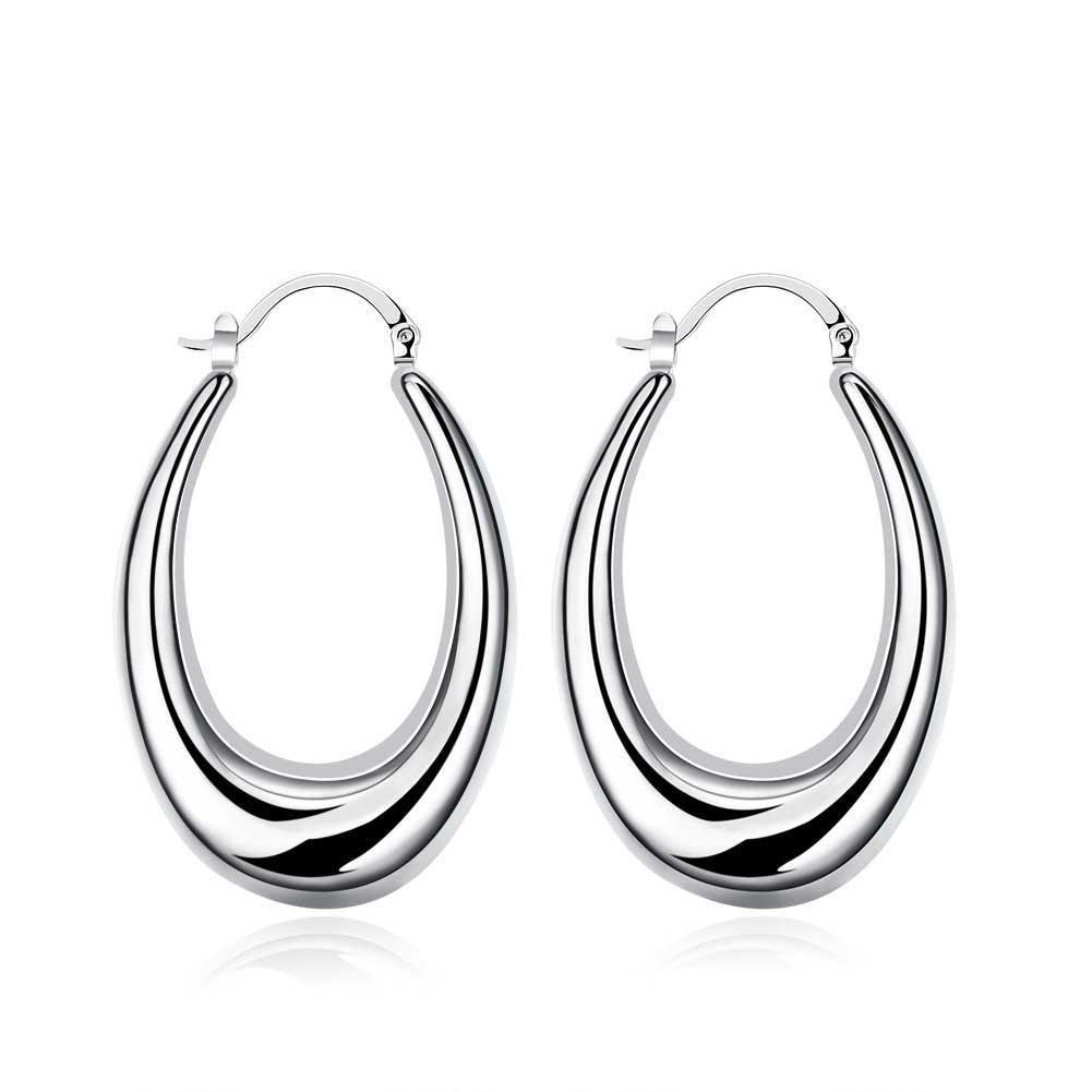 Thick Cut Hoop Earring in 18K White Gold Plated