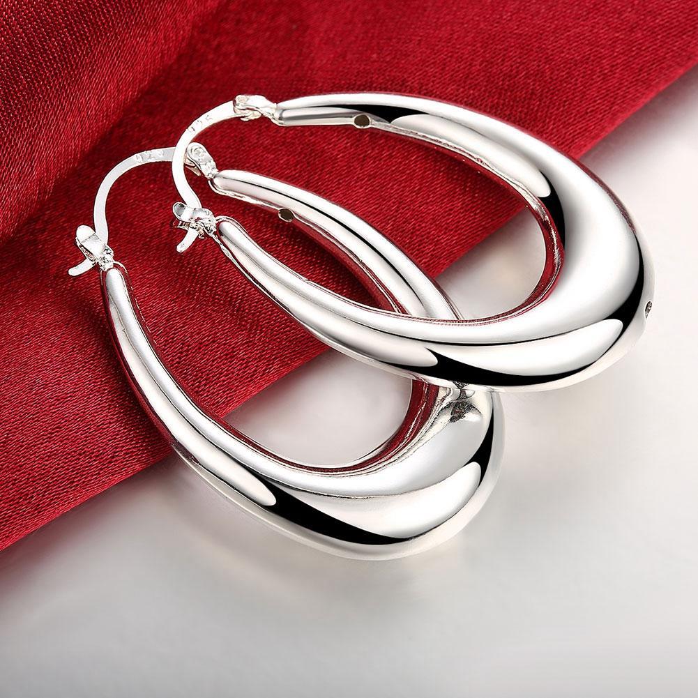 Thick Cut Hoop Earring in 18K White Gold Plated