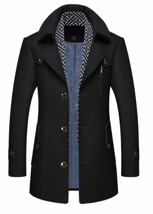 Men's Layered Button Front Mid Length Coat