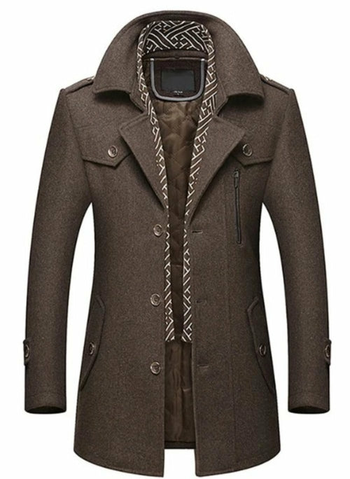 Men's Layered Button Front Mid Length Coat