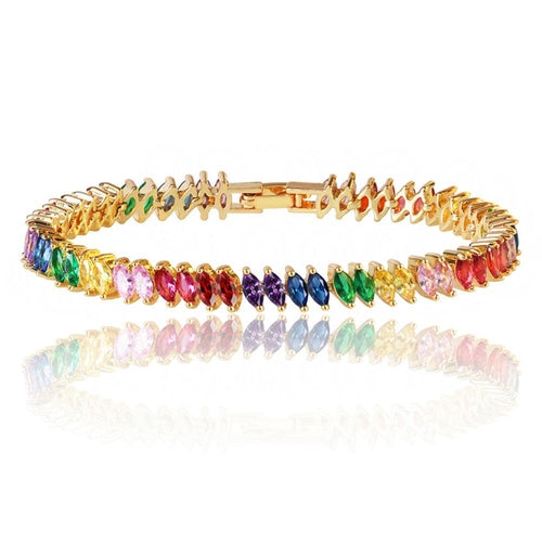 Rainbow or Silver Cubic Zirconia Tennis Bracelet with Rainbow Marquise Stones