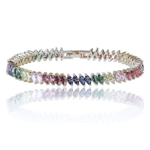 Rainbow or Silver Cubic Zirconia Tennis Bracelet with Rainbow Marquise Stones