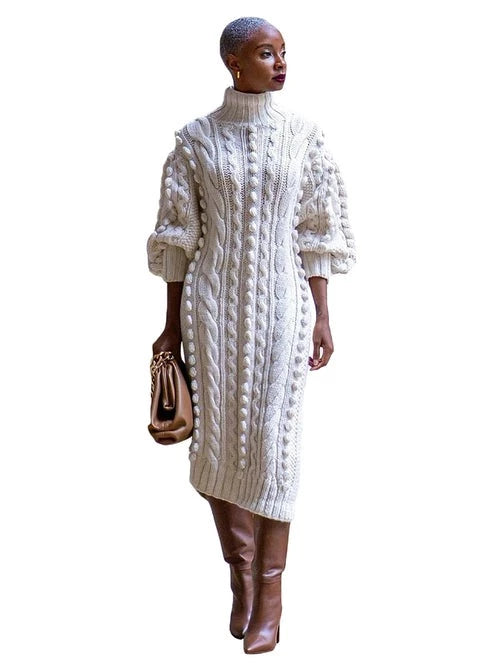 Solid Braided Knitted Sweater Dress