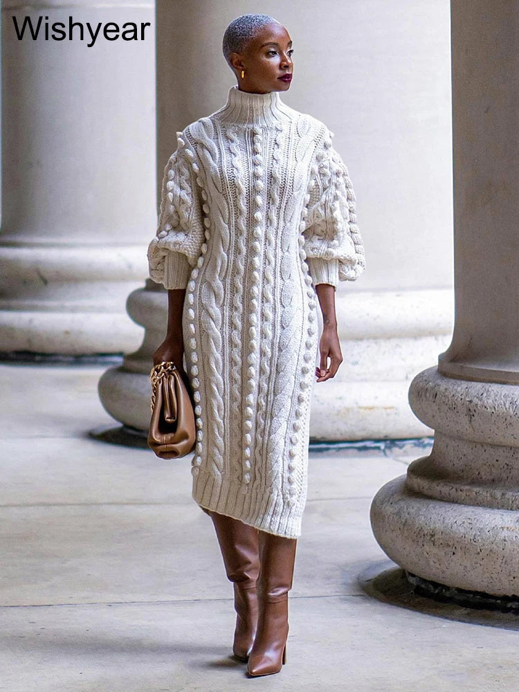 Solid Braided Knitted Sweater Dress