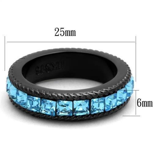IP Black(Ion Plating) Stainless Steel Ring with Sea Blue Stones