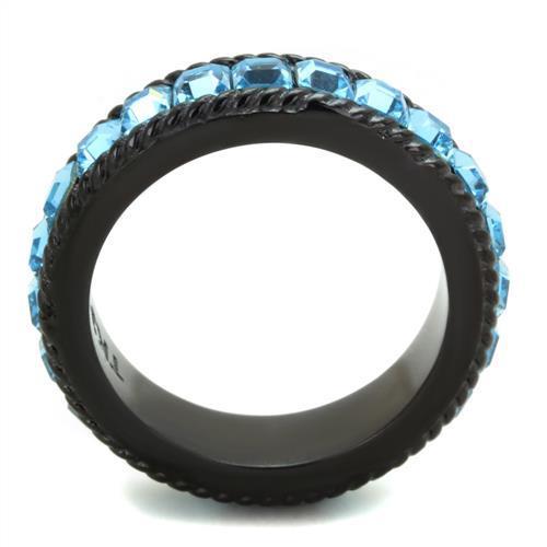 IP Black(Ion Plating) Stainless Steel Ring with Sea Blue Stones