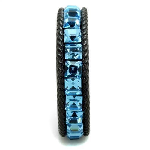IP Black(Ion Plating) Stainless Steel Ring with Sea Blue Stones