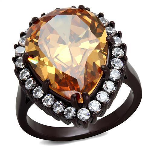 Women's Stainless Steel Dark Brown Cubic Zirconia Ring