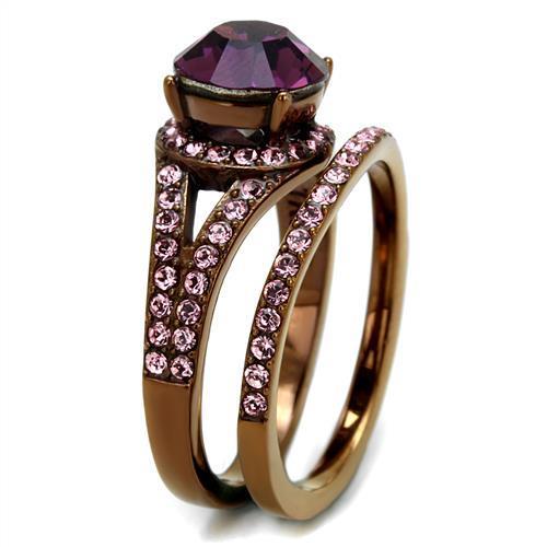 Coffee light Stainless Steel Ring with Top Grade Crystal