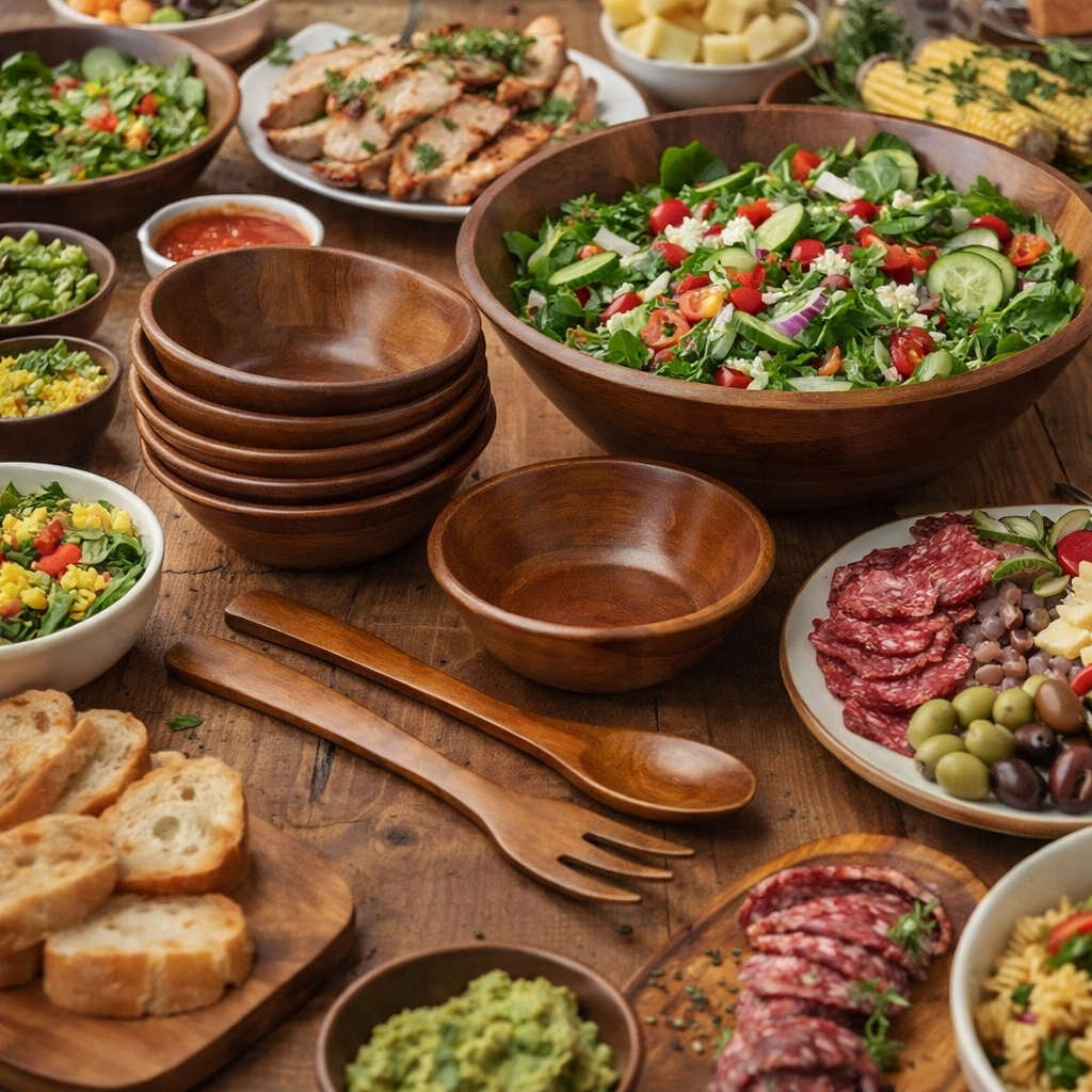 Wooden Salad Bowl Set with Servers