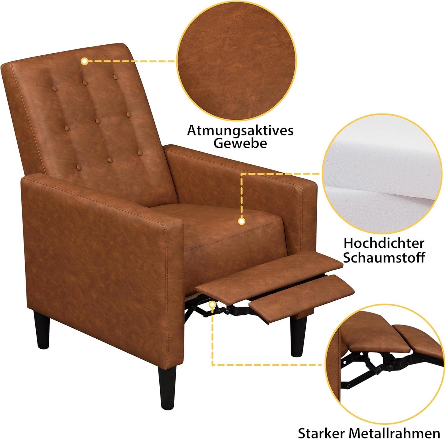 Mid-Century Brown Faux Leather Recliner Chair