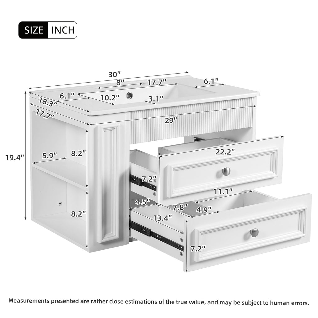 30'' Wall Mounted Bathroom Vanity with Sink