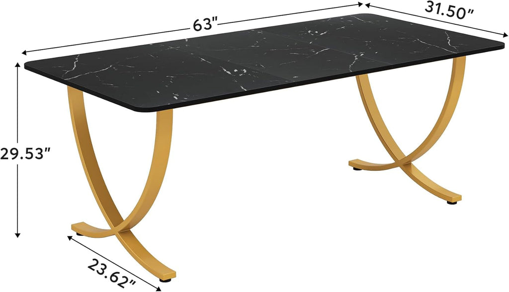 63 Inch Wide Black And Gold Office Desk