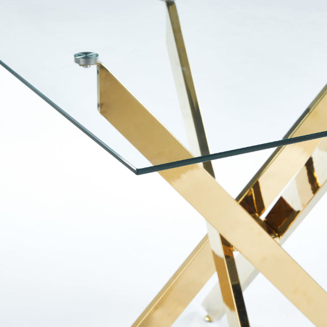 Dining Table with Cross Metal Leg and Tempered Glass