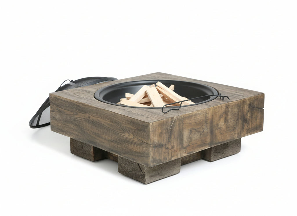 Wood-Fueled Outdoor Fire Pit with Wood Grain Design
