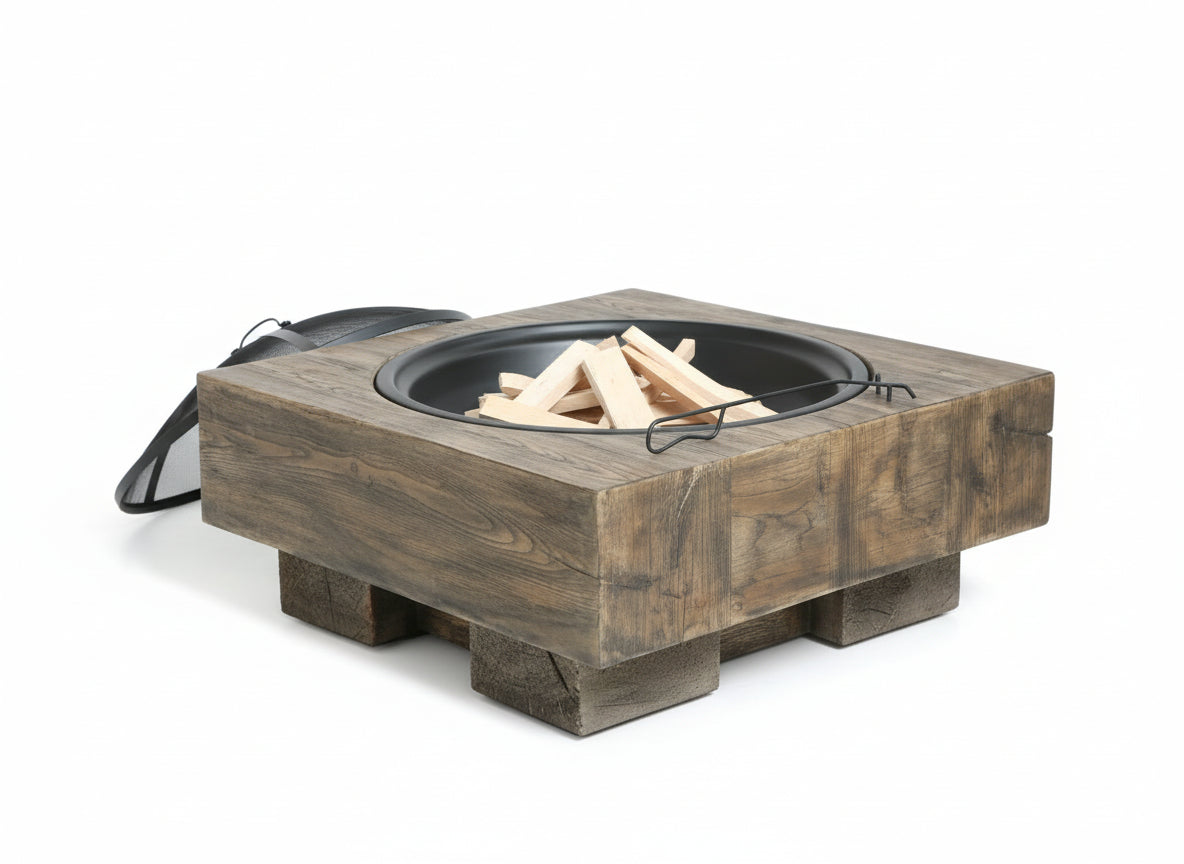 Wood-Fueled Outdoor Fire Pit with Wood Grain Design