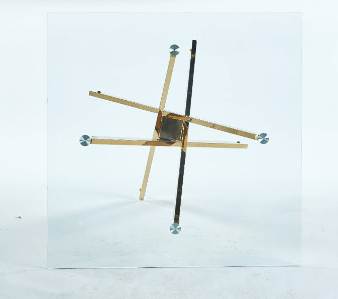 Dining Table with Cross Metal Leg and Tempered Glass