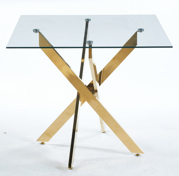Dining Table with Cross Metal Leg and Tempered Glass