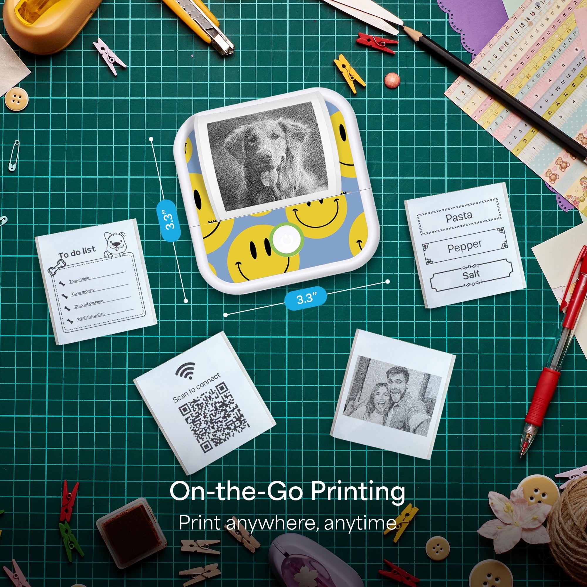 CTP500SM Wireless Mini Portable Inkless Thermal Printer & Label Maker + Paper, Android & Ios (Smiles)