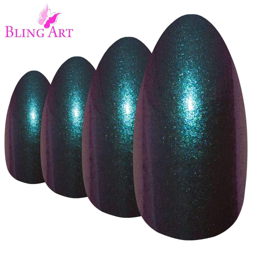False Nails by Bling Art Green Purple Chameleon Almond Stiletto 24