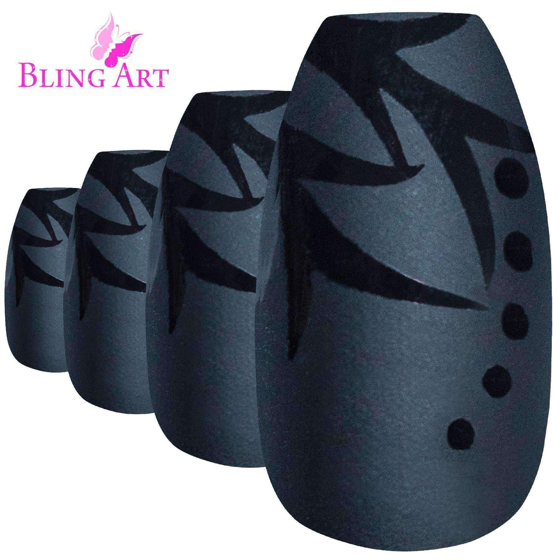 False Nails by Bling Art Black Leaf Matte Ballerina Coffin Acrylic