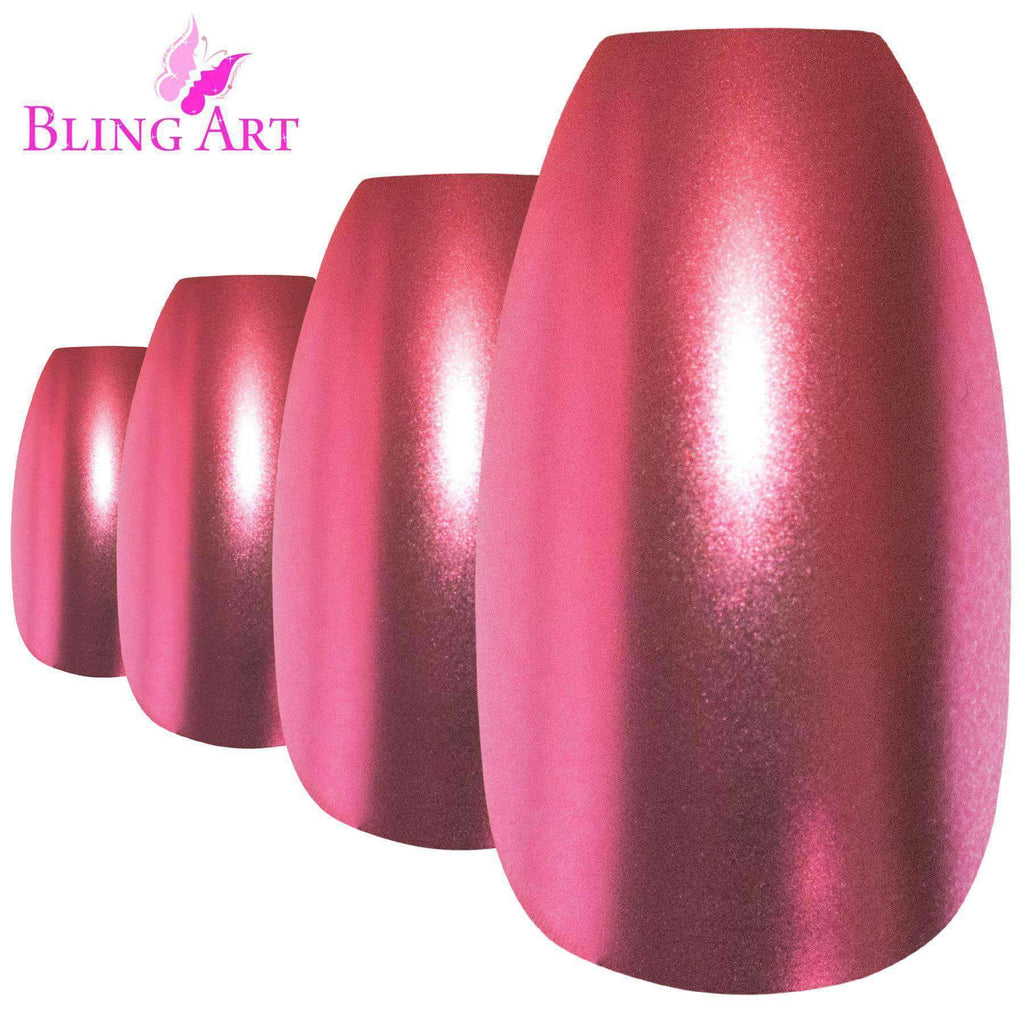 False Nails by Bling Art Red Matte Metallic Ballerina Coffin Fake