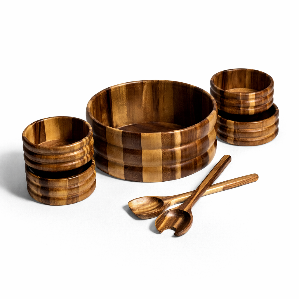 7-Piece Acacia Wood Salad Bowl Set - Extra Large with Servers
