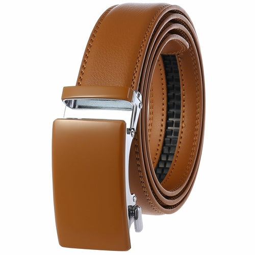 Mens Genuine Leather Adjustable Ratchet Slide Buckle Belt
