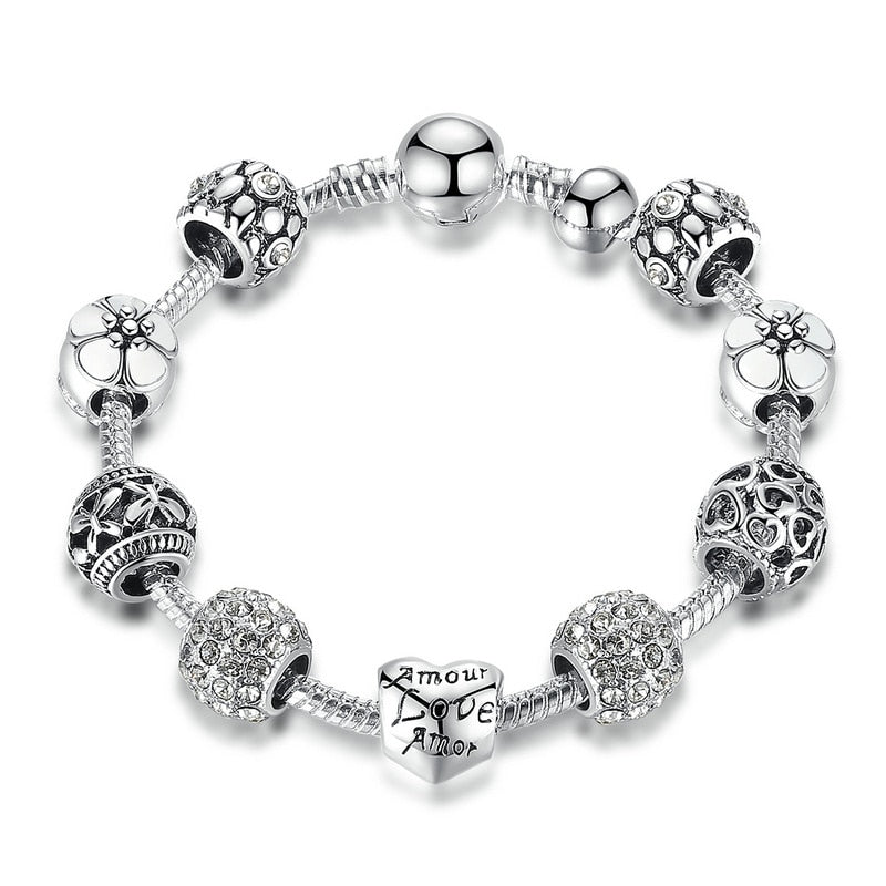 Antiqueish Silver Charm Bracelet Bangle with beads