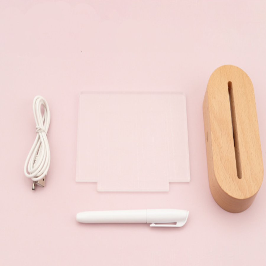 Wood Table Lamp Night Light with Message Board