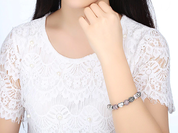 Antiqueish Silver Charm Bracelet Bangle with beads