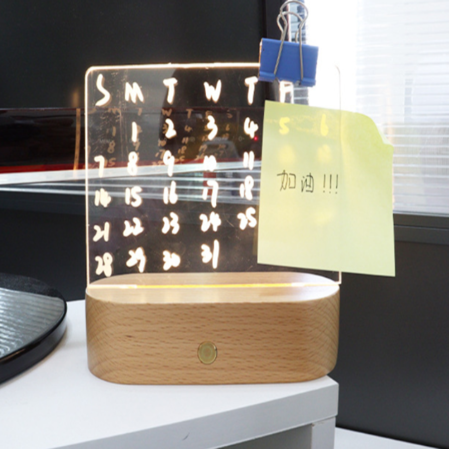 Wood Table Lamp Night Light with Message Board
