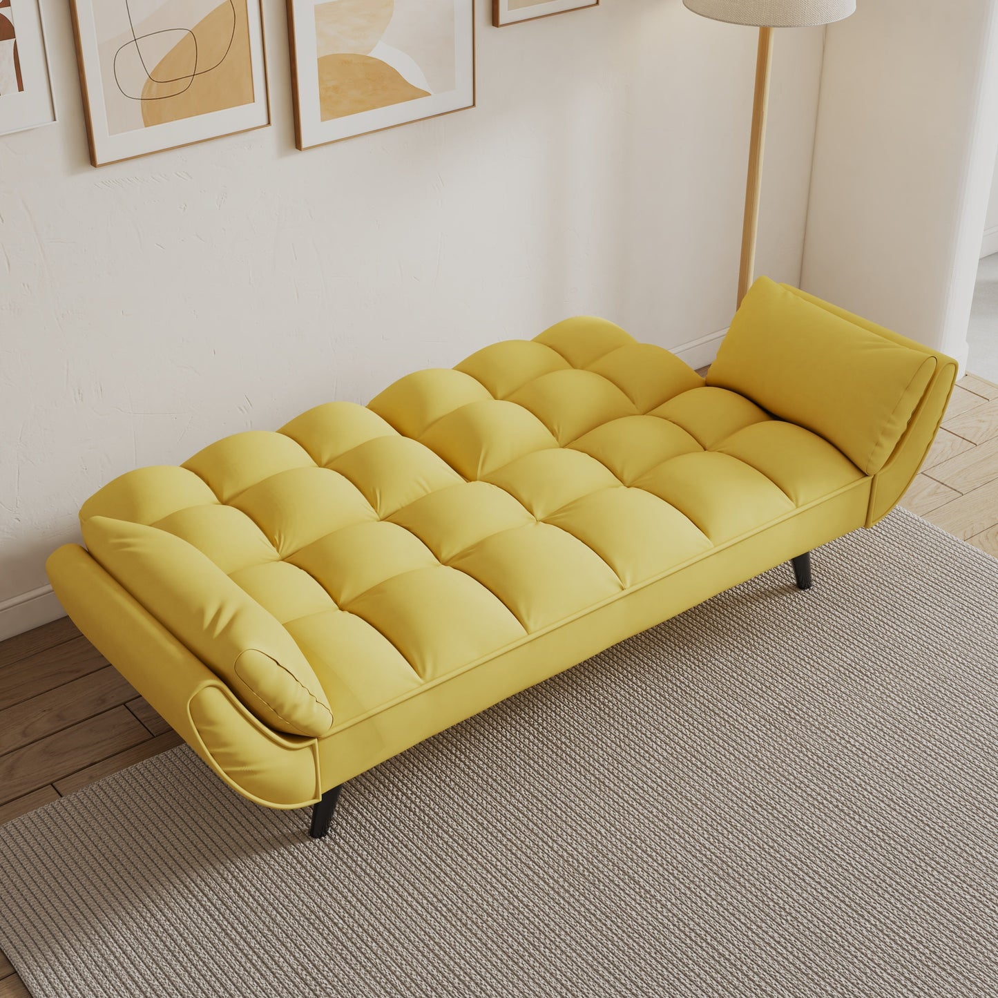 57 inch yellow sofa Soft two armrests throw pillow pillow comfortable