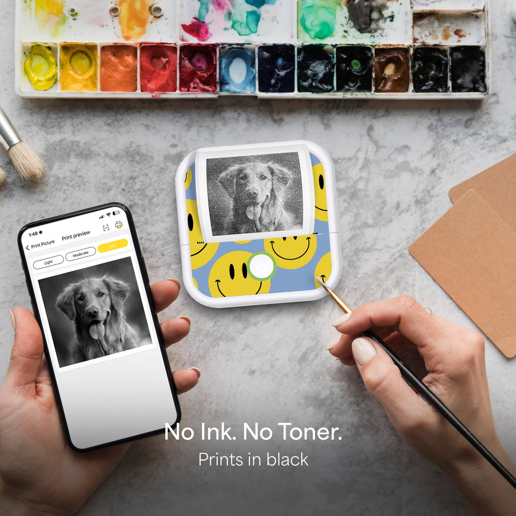 CTP500SM Wireless Mini Portable Inkless Thermal Printer & Label Maker + Paper, Android & Ios (Smiles)