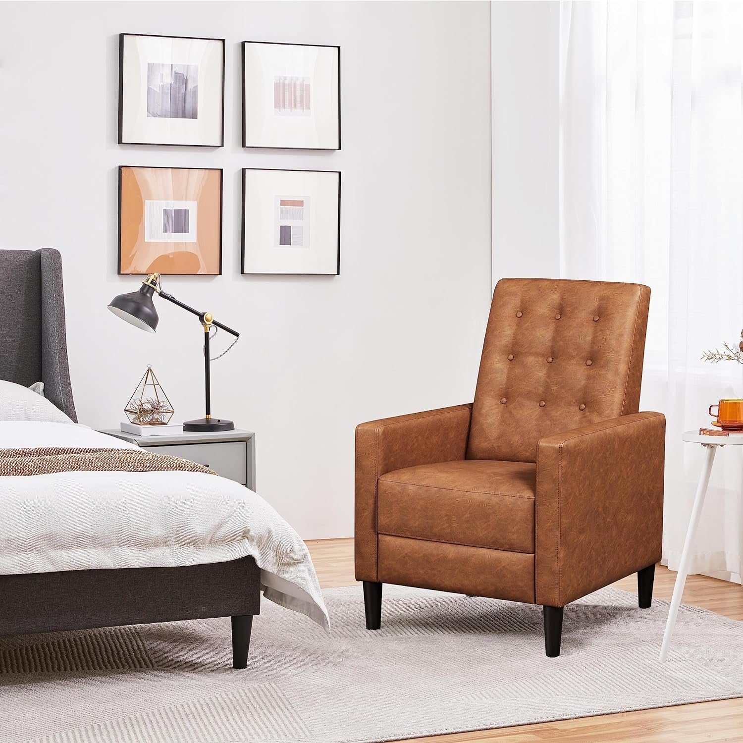 Mid-Century Brown Faux Leather Recliner Chair