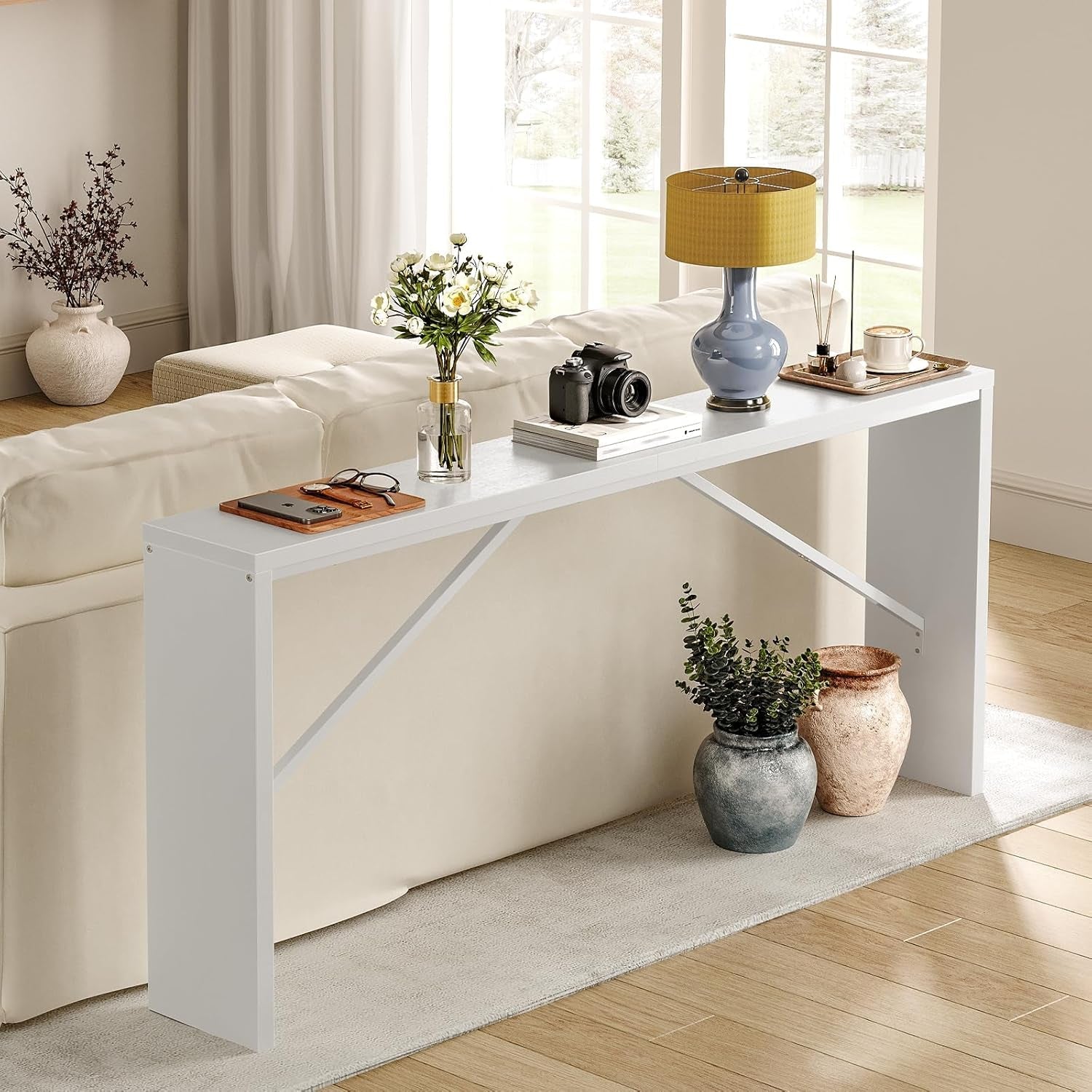 62.2-Inch Industrial White Console Table With Metal Frame