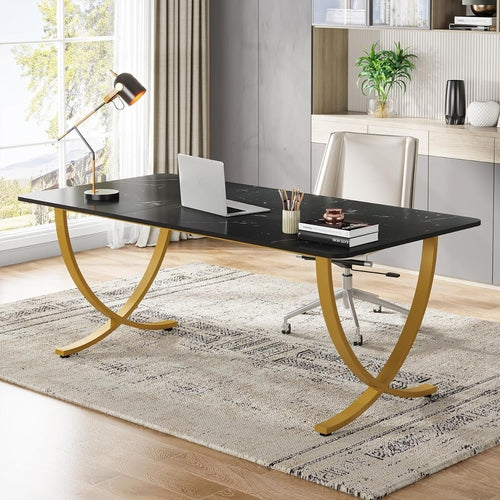 63 Inch Wide Black And Gold Office Desk