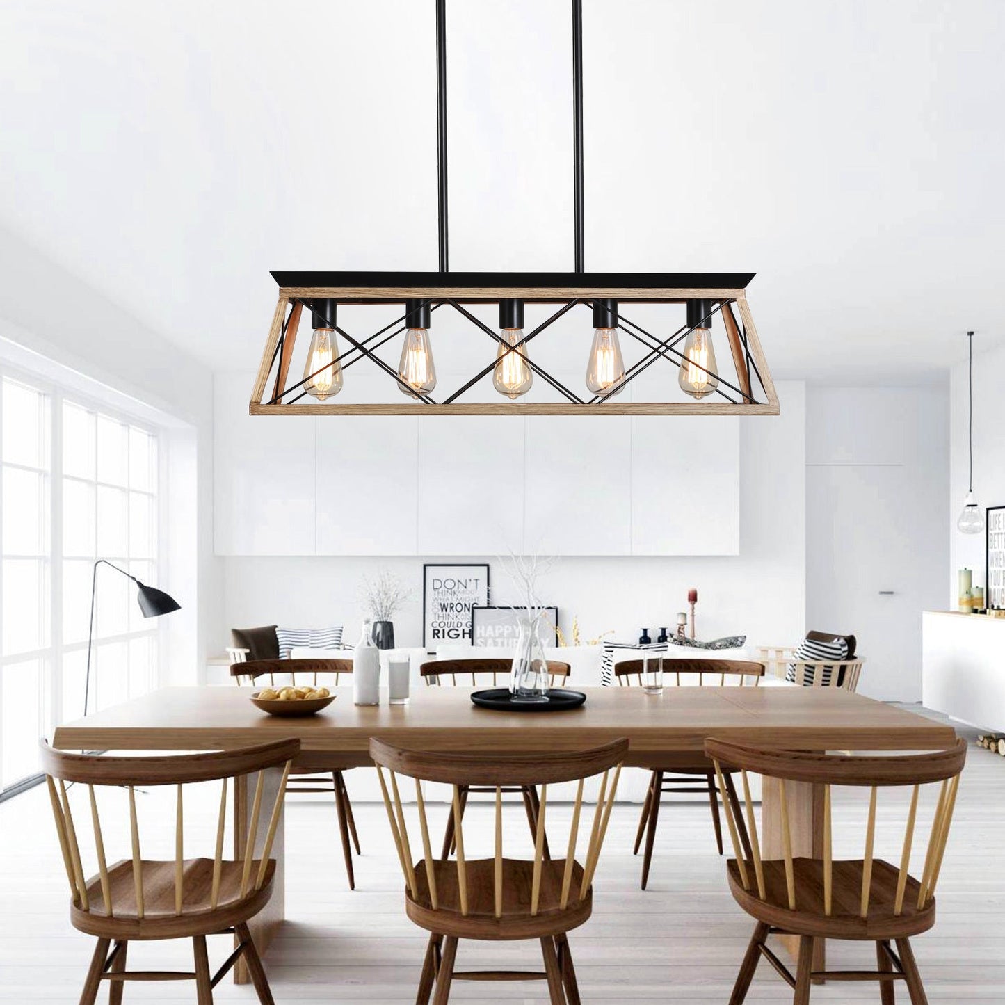 5-Light Farmhouse Chandeliers For Dining Room Oak(No Bulbs) NEW SKU: