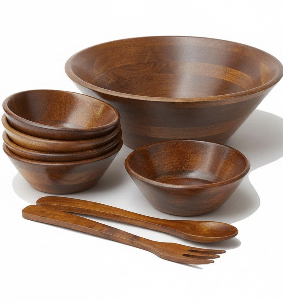 Wooden Salad Bowl Set with Servers