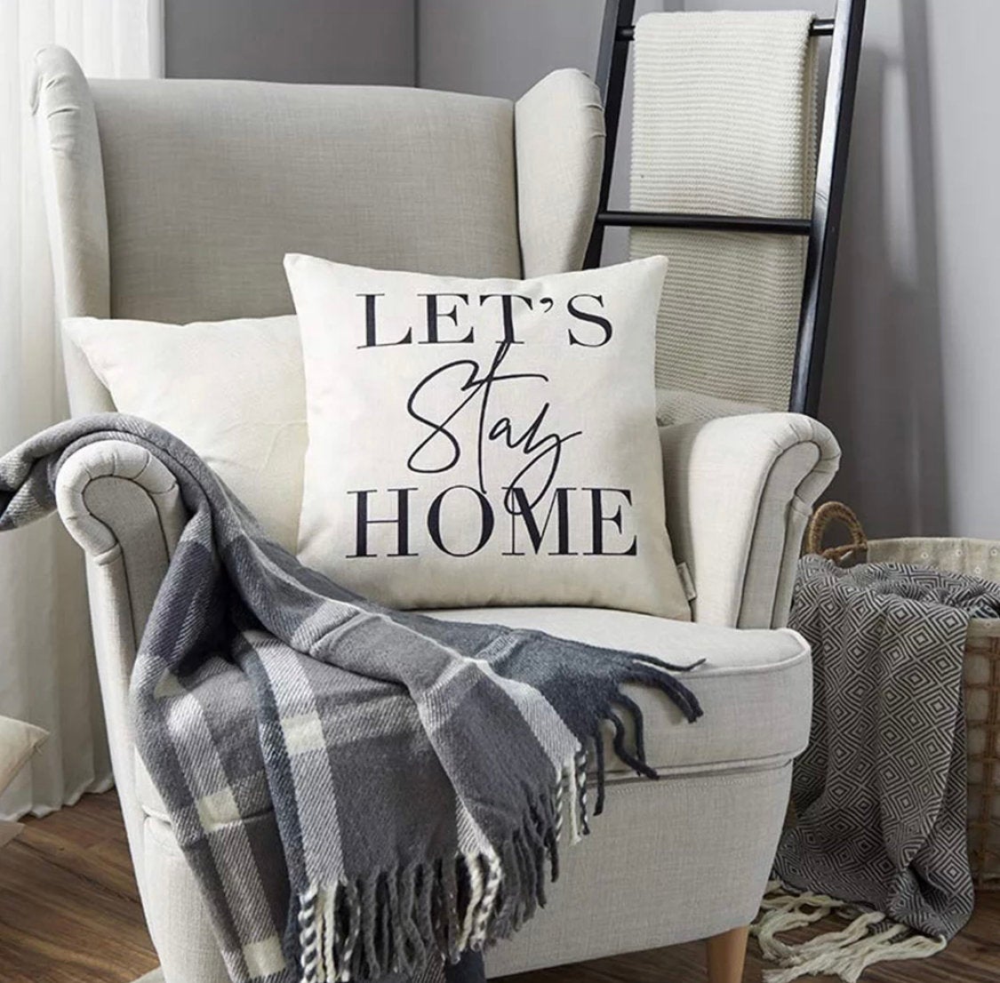 Lets Stay Home Throw Pillow Cover